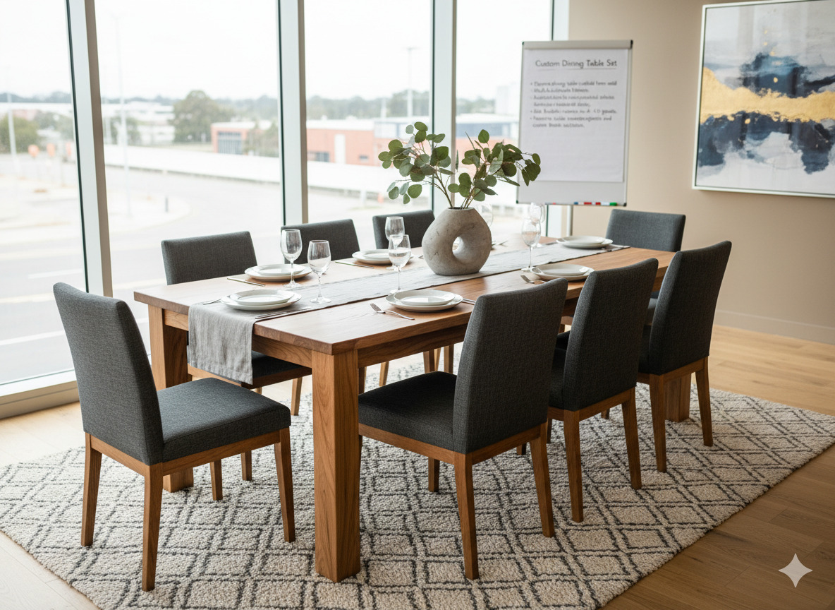 Custom dining table with chairs